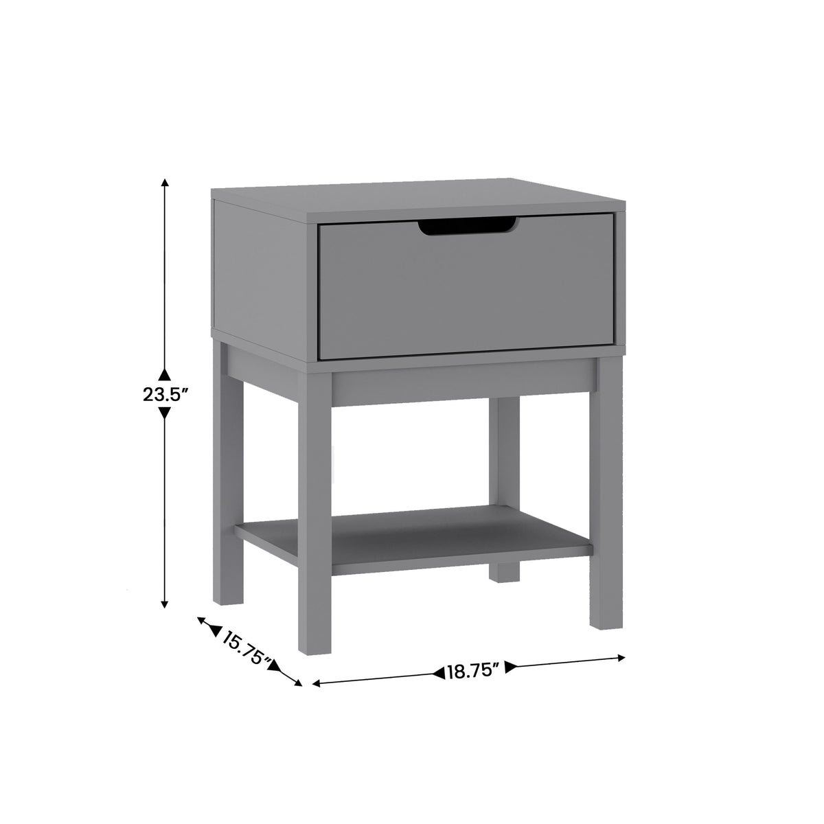 Gray |#| Wooden Night Stand for Kids Bedroom with Storage Drawer and Shelf in Gray