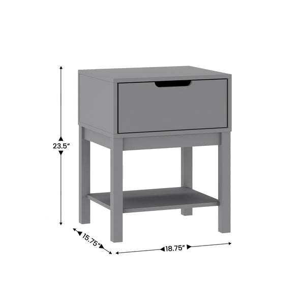 Gray |#| Wooden Night Stand for Kids Bedroom with Storage Drawer and Shelf in Gray