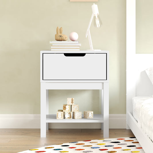 Dallas Wooden Night Stand, Bedroom Side Table with Storage Drawer and Shelf for Kids