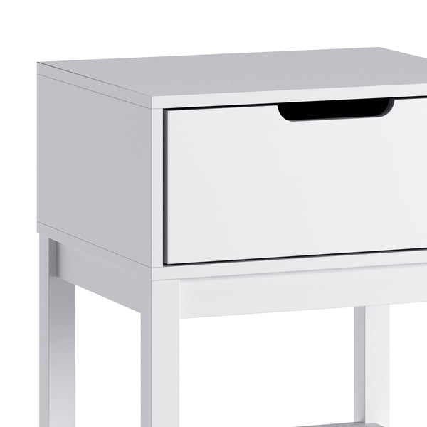 White |#| Wooden Night Stand for Kids Bedroom with Storage Drawer and Shelf in White