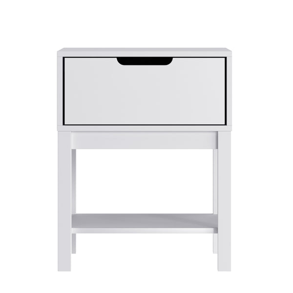 White |#| Wooden Night Stand for Kids Bedroom with Storage Drawer and Shelf in White