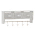 Daly Wall Mounted 24 Inch Solid Pine Wood Storage Rack with Upper Shelf, 5 Hanging Hooks, and Wire Baskets For Entryway, Kitchen, Bathroom