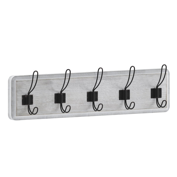 White Wash |#| Vintage Wall Mounted Coat Rack with 5 Coat Hooks in Whitewashed Finish