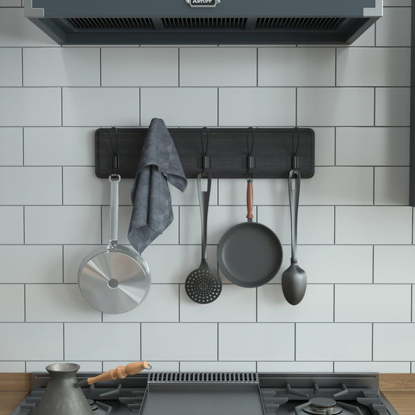 Black Wash |#| Vintage Wall Mounted Coat Rack with 5 Coat Hooks in Black Finish