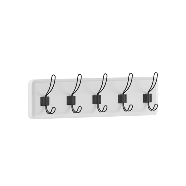 Solid White |#| Vintage Wall Mounted Storage Rack with 5 Hooks in Solid White Finish