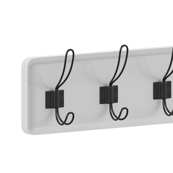 Solid White |#| Vintage Wall Mounted Storage Rack with 5 Hooks in Solid White Finish