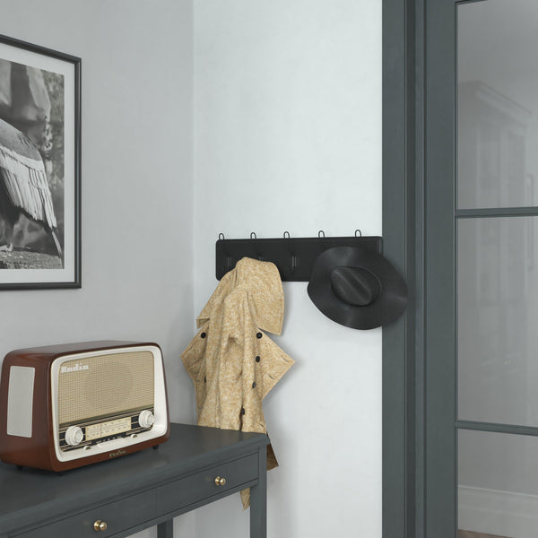 Black |#| Vintage Wall Mounted Coat Rack with 5 Coat Hooks in Black Finish