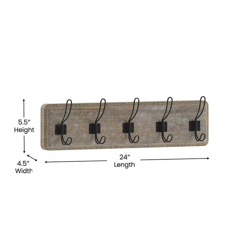 Weathered Brown Wood |#| Vintage Wall Mounted Coat Rack with 5 Coat Hooks in Weathered Finish