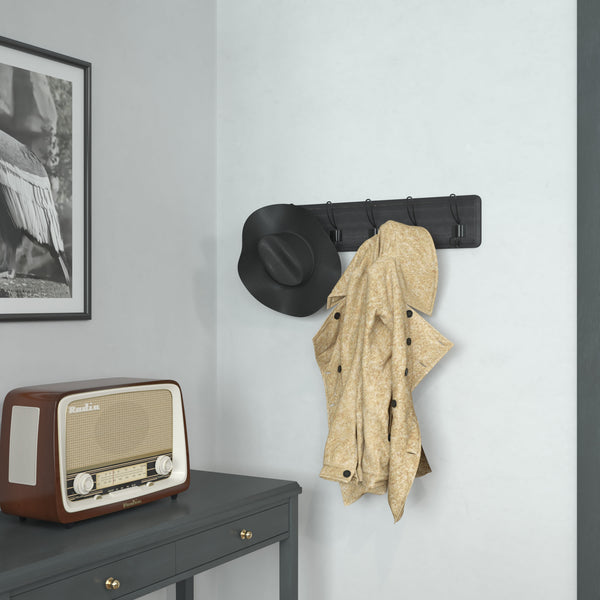 Black Wash |#| Vintage Wall Mounted Coat Rack with 5 Coat Hooks in Black Finish