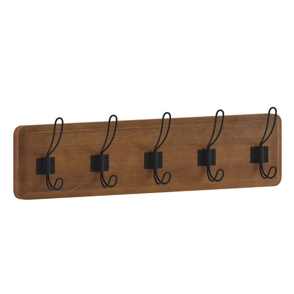 Brown |#| Vintage Wall Mounted Coat Rack with 5 Coat Hooks in Classic Brown Finish