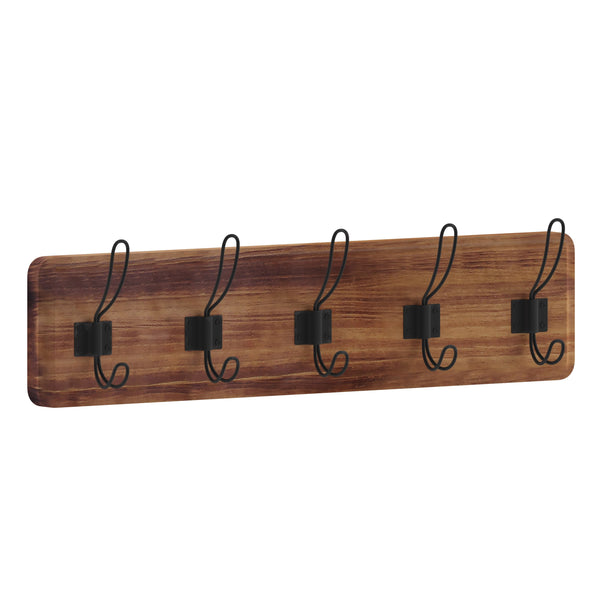 Rustic Brown |#| Vintage Wall Mounted Coat Rack with 5 Coat Hooks in Classic Brown Finish