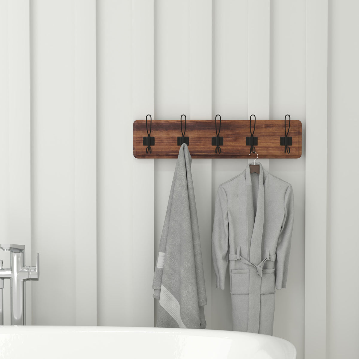 Rustic Brown |#| Vintage Wall Mounted Coat Rack with 5 Coat Hooks in Classic Brown Finish