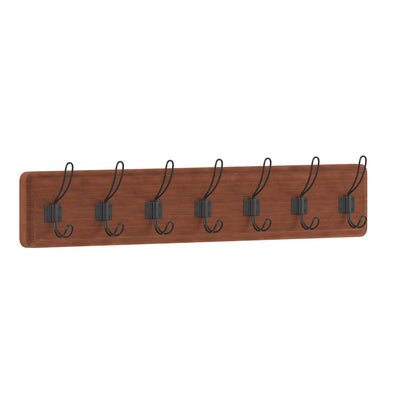 Daly Wall Mounted Solid Pine Wood Storage Rack with 7 Hanging Hooks For Entryway, Kitchen, Bathroom