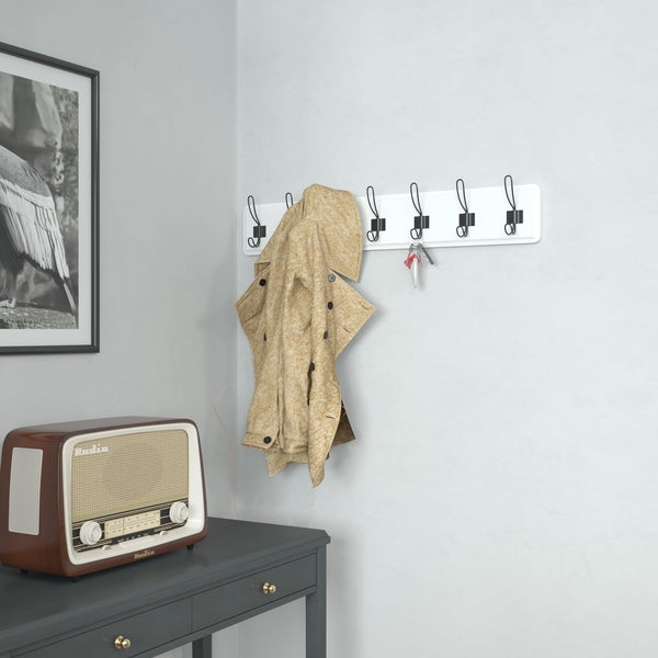 Solid White |#| Vintage Wall Mounted Storage Rack with 7 Hooks in Solid White Finish