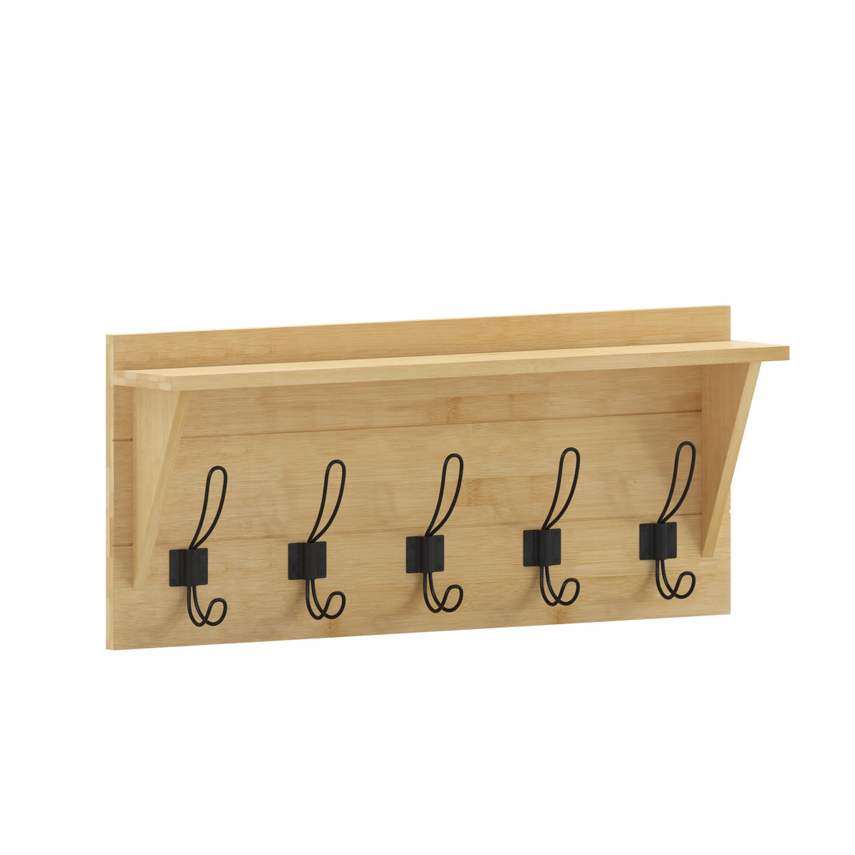 Bamboo |#| Wall Mounted Coat Rack with Upper Shelf and Coat Hooks in Bamboo Finish