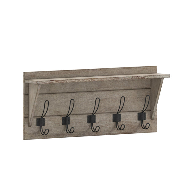 Weathered Brown |#| Wall Mounted Coat Rack with Upper Shelf and Coat Hooks in Weathered Finish