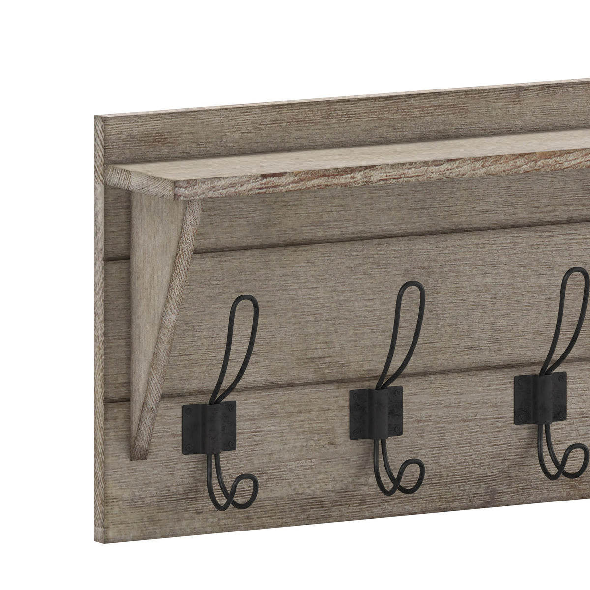 Weathered Brown |#| Wall Mounted Coat Rack with Upper Shelf and Coat Hooks in Weathered Finish