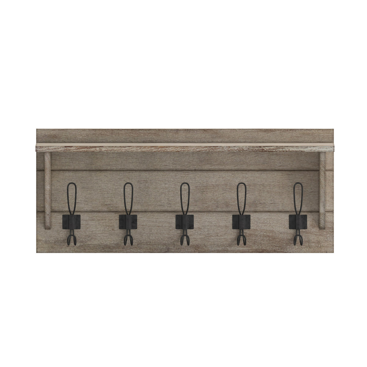 Weathered Brown |#| Wall Mounted Coat Rack with Upper Shelf and Coat Hooks in Weathered Finish