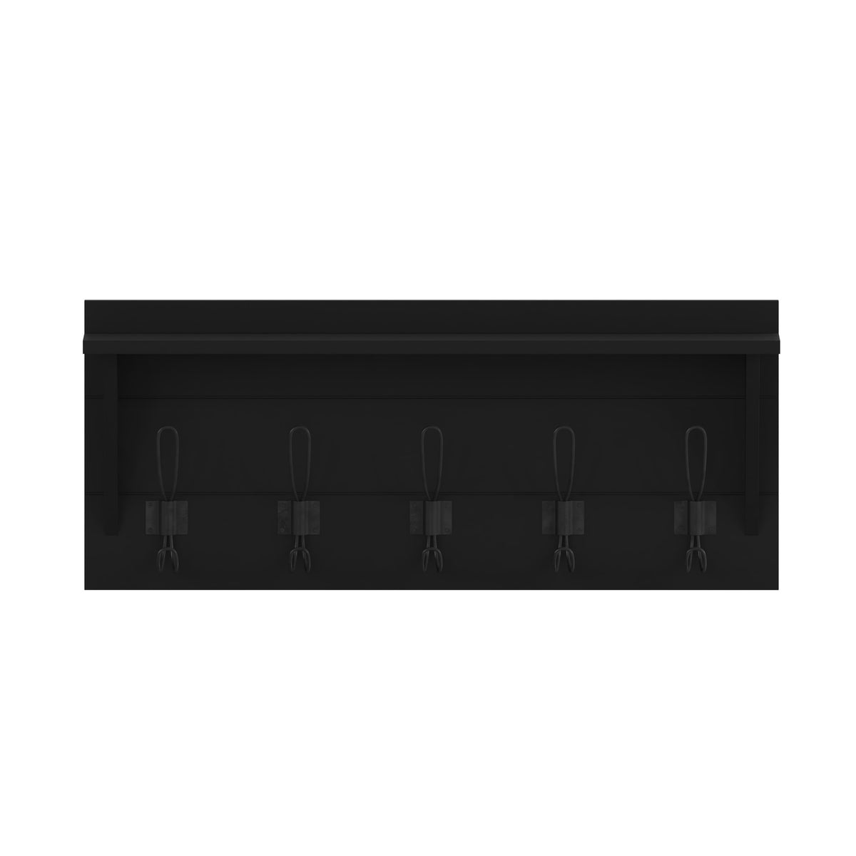 Black |#| Wall Mounted Coat Rack with Upper Shelf and Coat Hooks in Black Finish