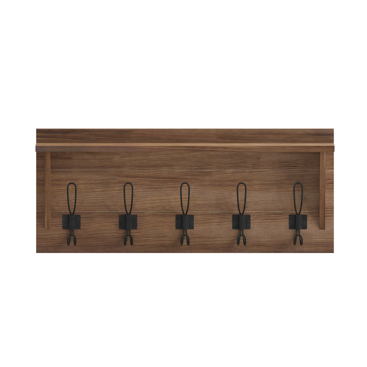 Rustic Brown |#| Wall Mounted Coat Rack with Upper Shelf and Coat Hooks in Rustic Brown Finish