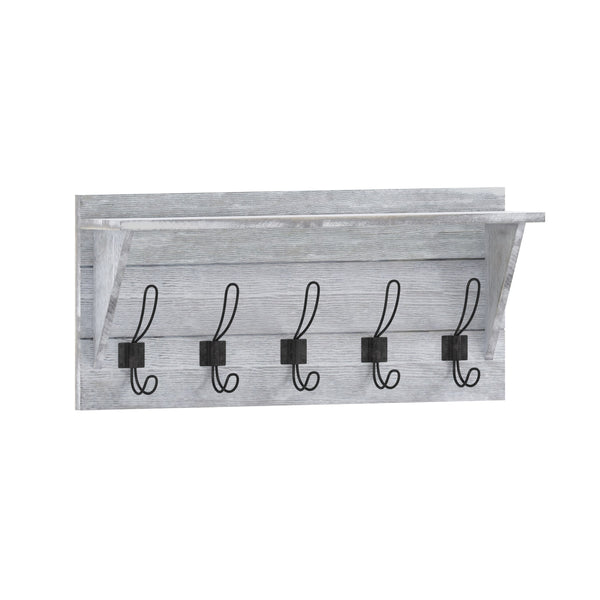 White Wash |#| Wall Mounted Coat Rack with Upper Shelf and Coat Hooks in Whitewashed Finish