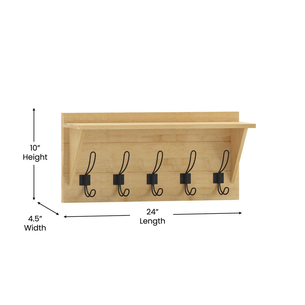 Bamboo |#| Wall Mounted Coat Rack with Upper Shelf and Coat Hooks in Bamboo Finish