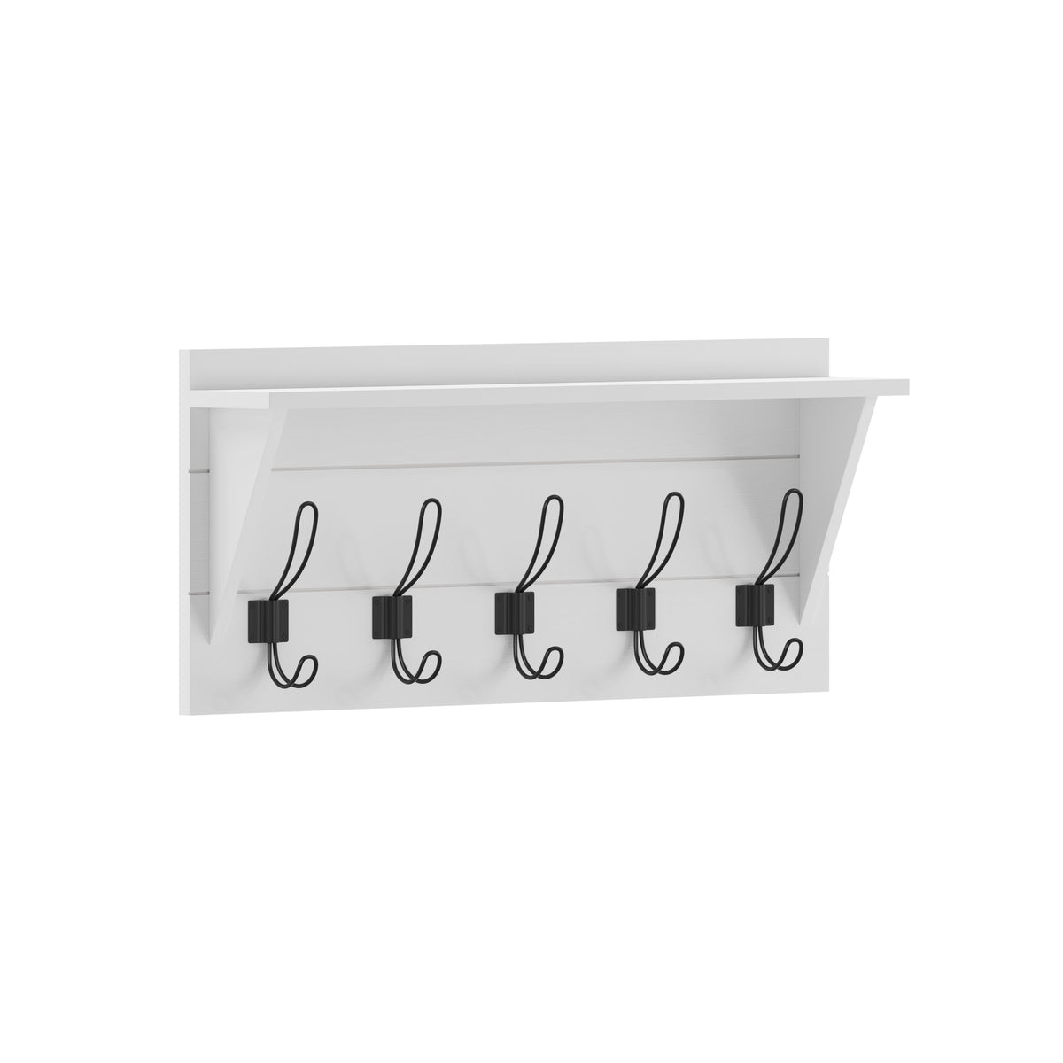 Solid White |#| Wall Mounted Coat Rack with Upper Shelf and Coat Hooks in Solid White Finish