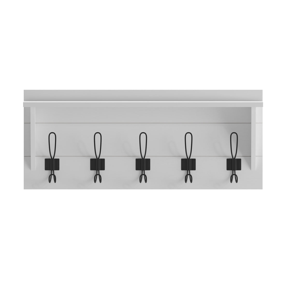 Solid White |#| Wall Mounted Coat Rack with Upper Shelf and Coat Hooks in Solid White Finish