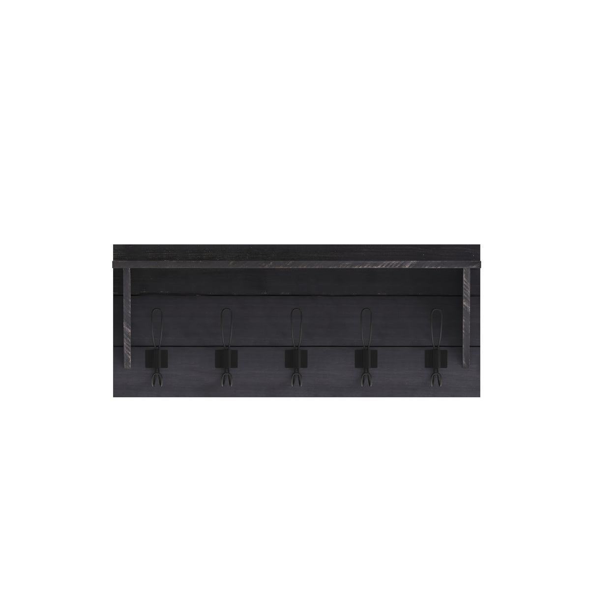 Black Wash |#| Wall Mounted Coat Rack with Upper Shelf and Coat Hooks in Black Wash Finish