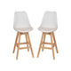White LeatherSoft/Natural Frame |#| 2 Pack Commercial Wood Frame Plastic Barstools with LeatherSoft Seat-White/Oak