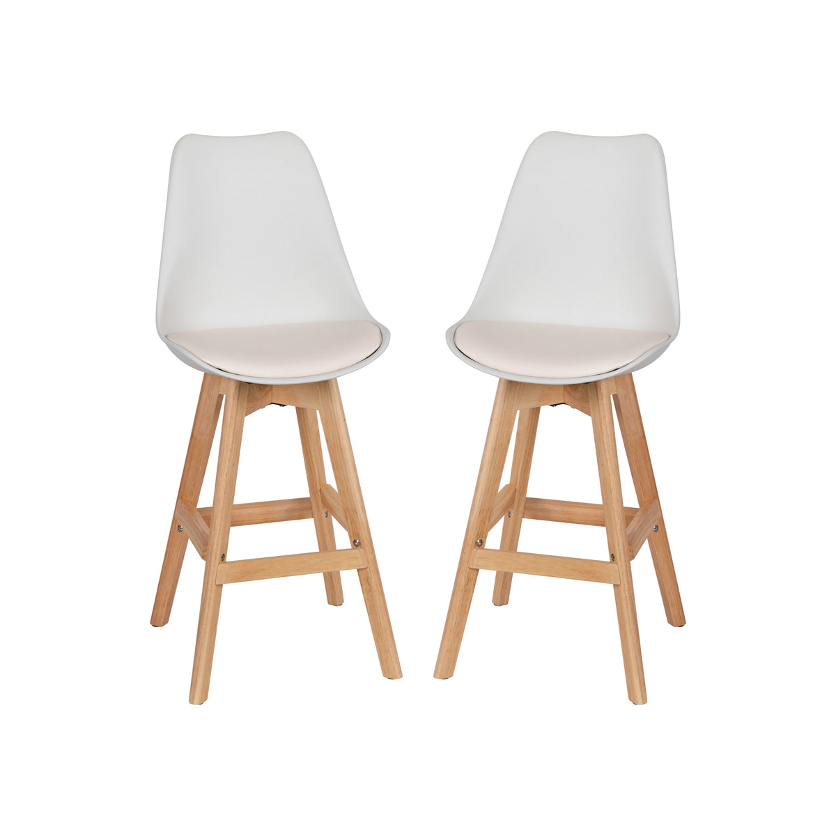 White LeatherSoft/Natural Frame |#| 2 Pack Commercial Wood Frame Plastic Barstools with LeatherSoft Seat-White/Oak