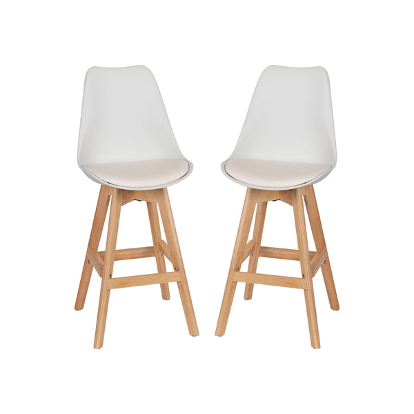 White LeatherSoft/Natural Frame |#| 2 Pack Commercial Wood Frame Plastic Barstools with LeatherSoft Seat-White/Oak