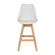 White LeatherSoft/Natural Frame |#| 2 Pack Commercial Wood Frame Plastic Barstools with LeatherSoft Seat-White/Oak