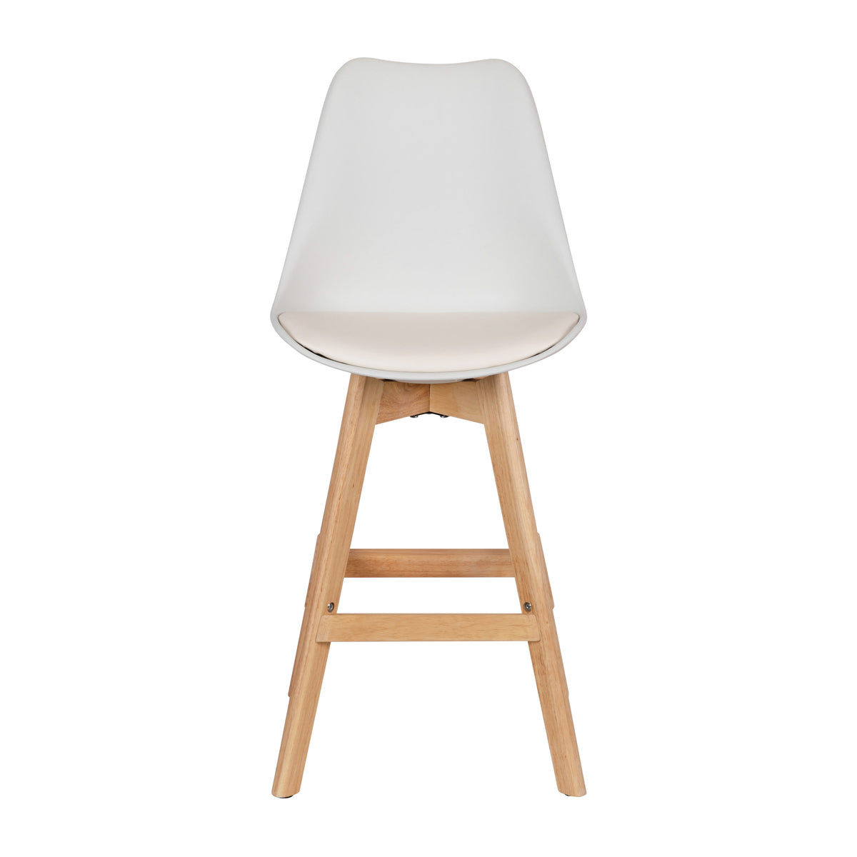 White LeatherSoft/Natural Frame |#| 2 Pack Commercial Wood Frame Plastic Barstools with LeatherSoft Seat-White/Oak