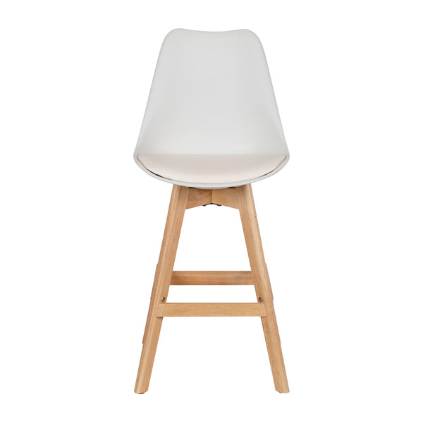 White LeatherSoft/Natural Frame |#| 2 Pack Commercial Wood Frame Plastic Barstools with LeatherSoft Seat-White/Oak