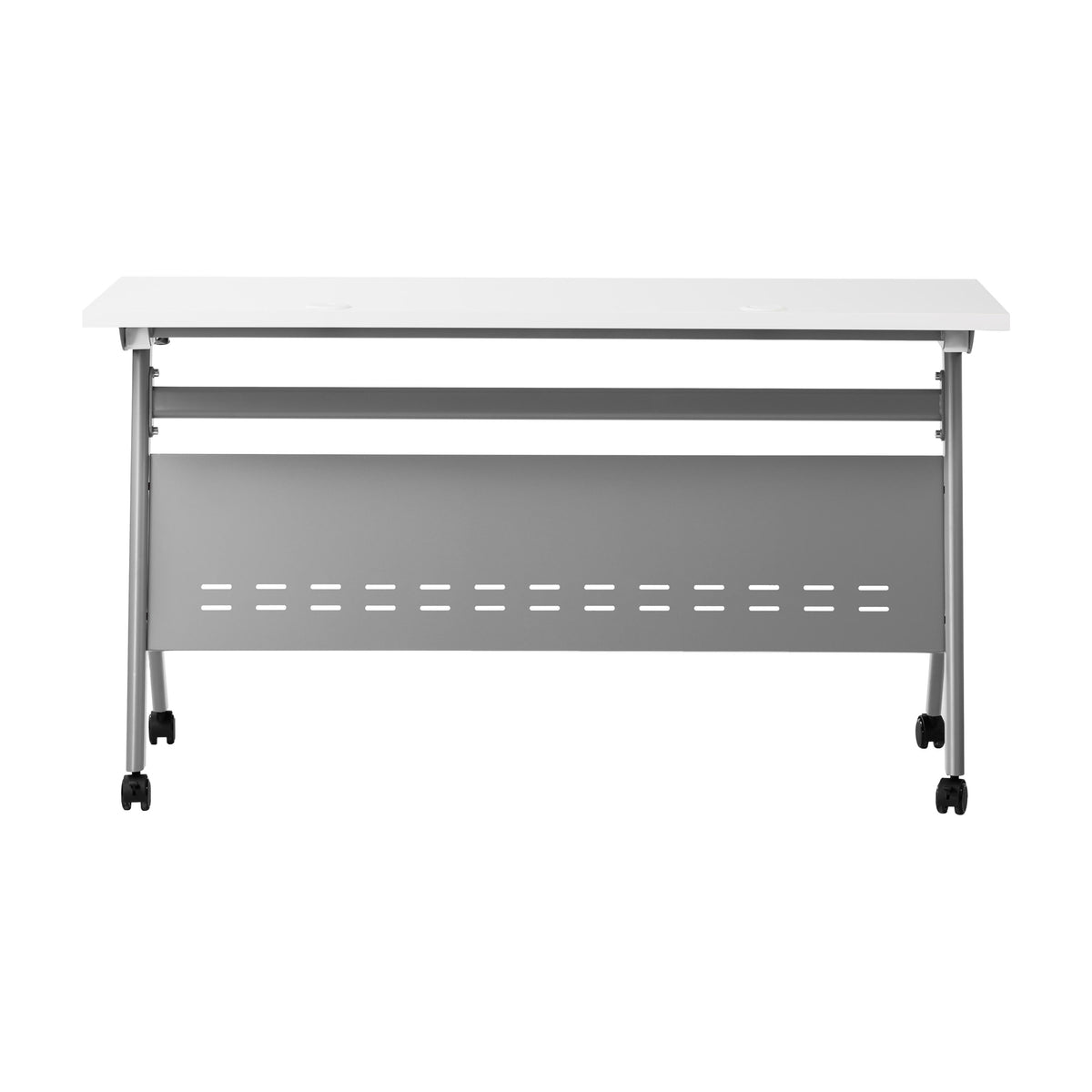 White Top/Gray Frame |#| Commercial Nesting Flip Training Table with Steel Frame and Y-Legs in White/Gray