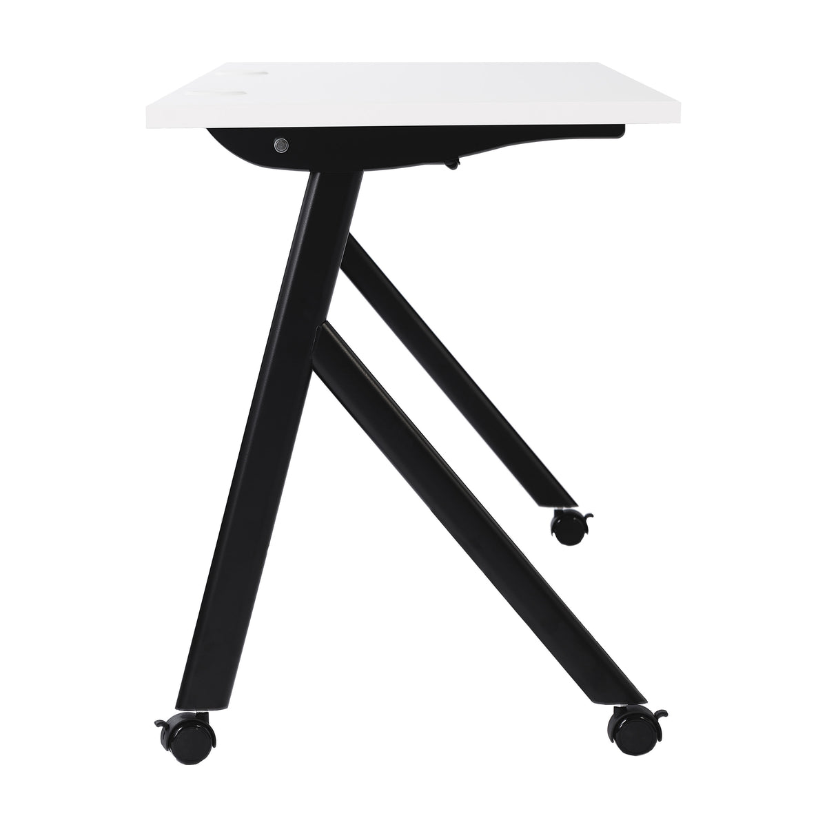 White Top/Black Frame |#| Commercial Nesting Flip Training Table with Steel Frame and Y-Legs in White/Blk