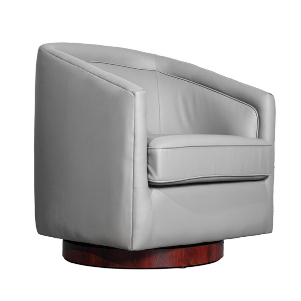 Gray LeatherSoft |#| Traditional Club Style Chair with 360° Swivel Metal Base in Gray LeatherSoft