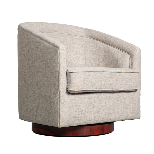 Cream |#| Traditional Club Style Accent Chair with 360° Swivel Metal Base in Cream Fabric