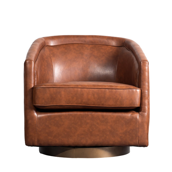 Brown LeatherSoft |#| Traditional Club Style Chair with 360° Swivel Metal Base in Brown LeatherSoft