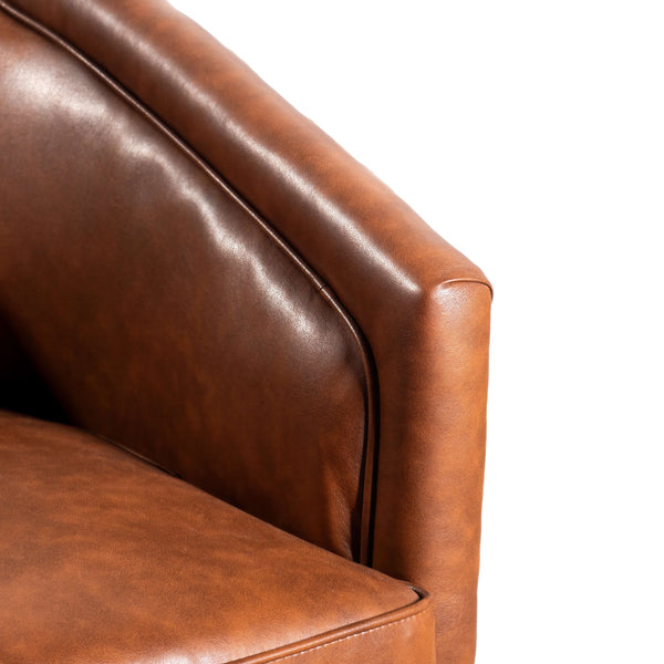 Brown LeatherSoft |#| Traditional Club Style Chair with 360° Swivel Metal Base in Brown LeatherSoft