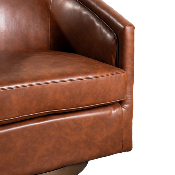 Brown LeatherSoft |#| Traditional Club Style Chair with 360° Swivel Metal Base in Brown LeatherSoft