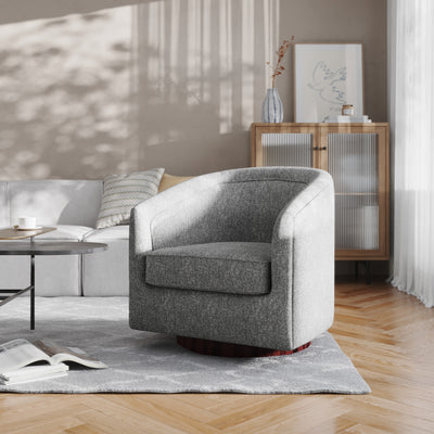 Traditional Club Style Upholstered Accent Chair with 360° Swivel Metal Base - View 2
