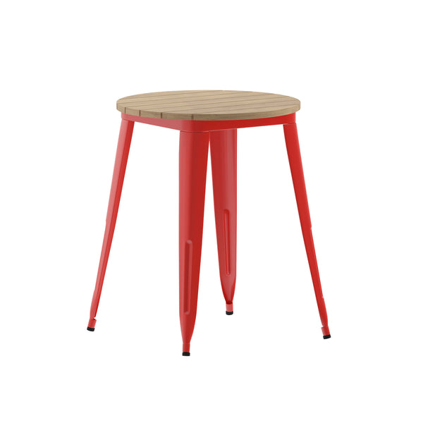 Brown/Red |#| 23.75inch RD Commercial Poly Resin Restaurant Table with Steel Frame-Brown/Red