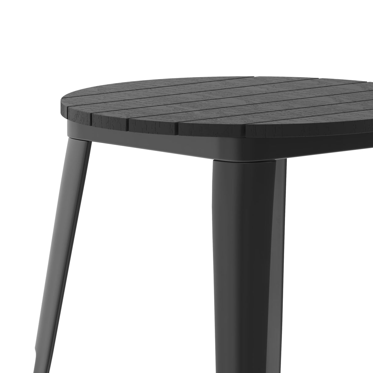 Black |#| 23.75inch RD Commercial Poly Resin Restaurant Table with Steel Frame-Black/Black