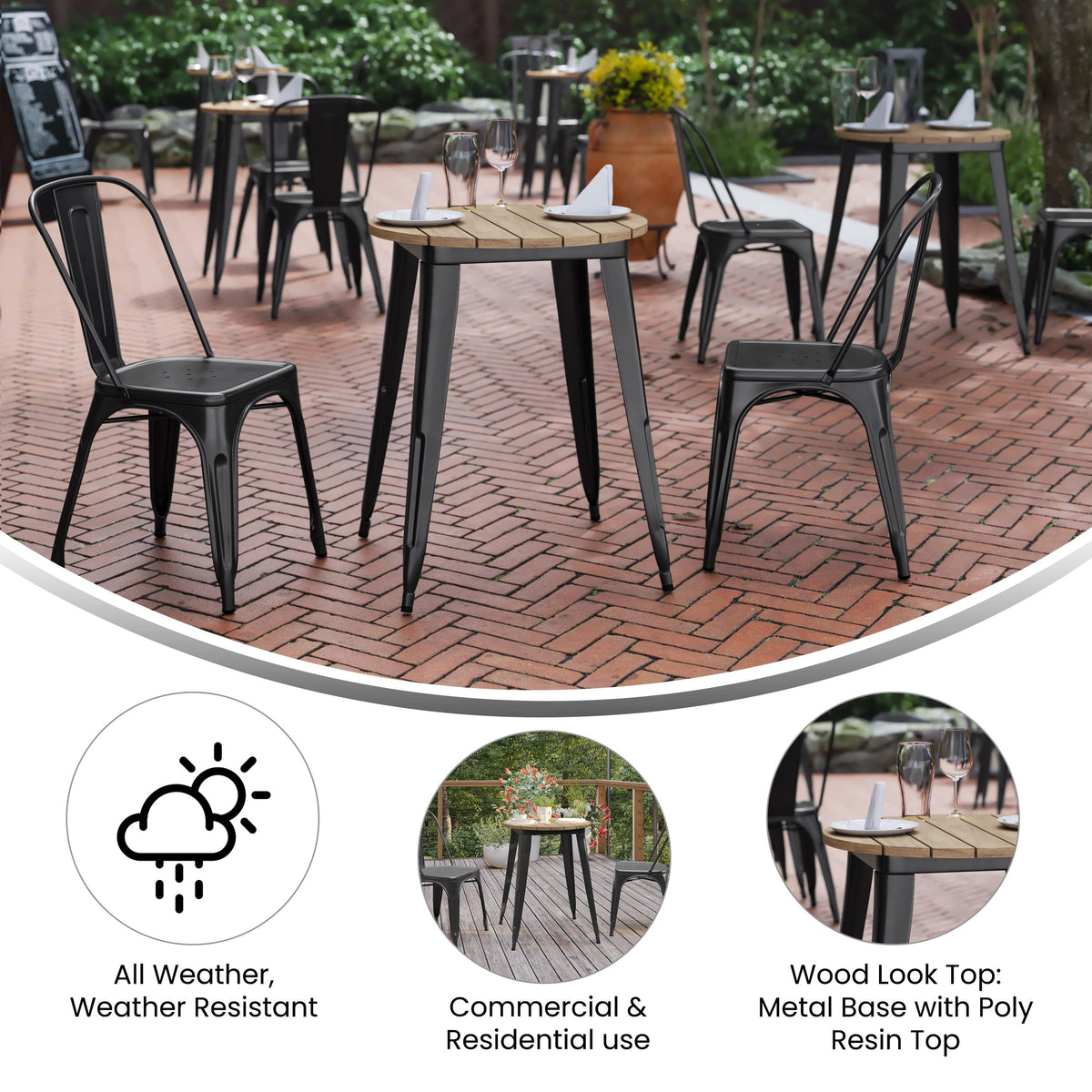 Brown/Black |#| 23.75inch RD Commercial Poly Resin Restaurant Table with Steel Frame-Brown/Black