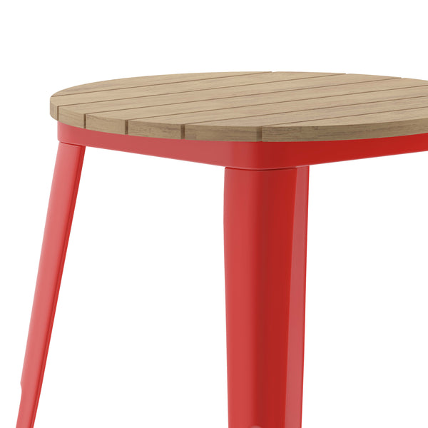 Brown/Red |#| 23.75inch RD Commercial Poly Resin Restaurant Table with Steel Frame-Brown/Red