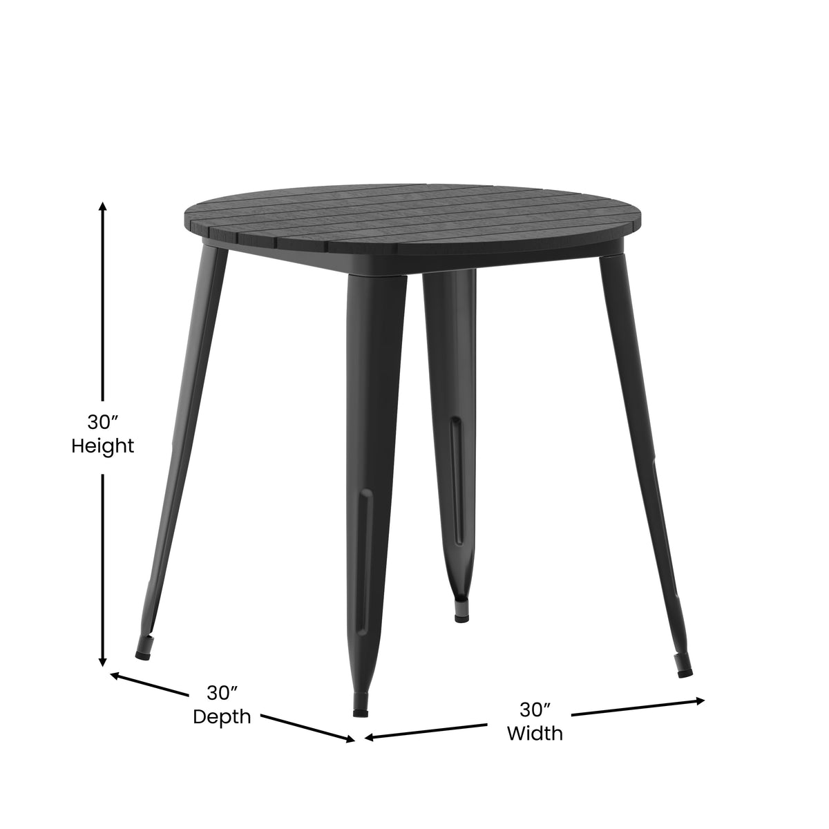 Black |#| 30inch RD Commercial Poly Resin Restaurant Table with Steel Frame-Black/Black