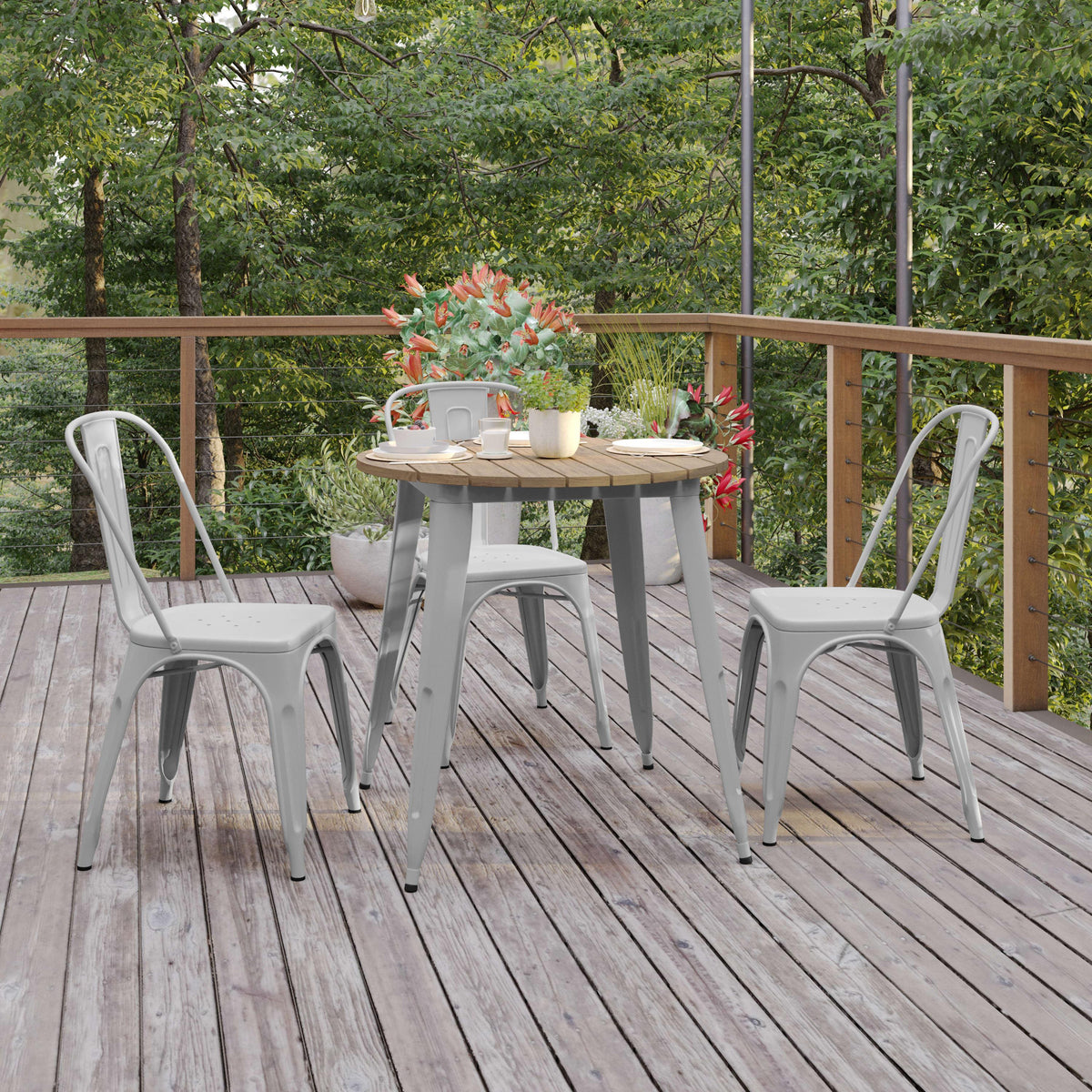 Brown/Silver |#| 30inch RD Commercial Poly Resin Restaurant Table with Steel Frame-Brown/Silver