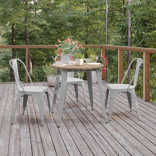 Brown/Silver |#| 30inch RD Commercial Poly Resin Restaurant Table with Steel Frame-Brown/Silver